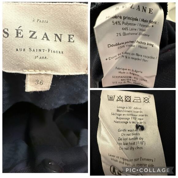 SEZANE High Rise Navy Blue Marine EMILIO TROUSERS Pants Ankle Wool 36 US Size 4 - Picture 10 of 12